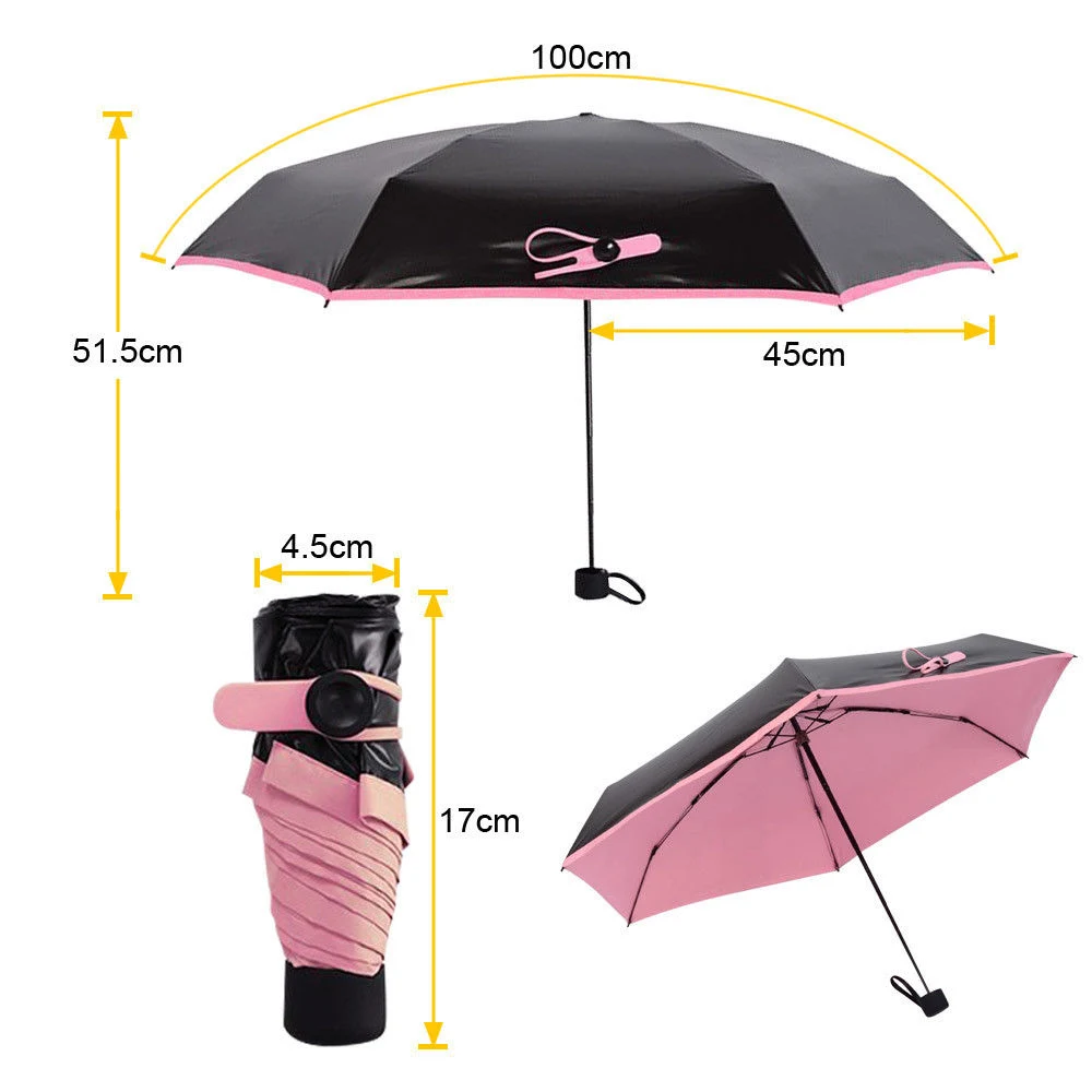 Women Mini Folding Sun Rain Pocket Umbrella, Lightweight Portable