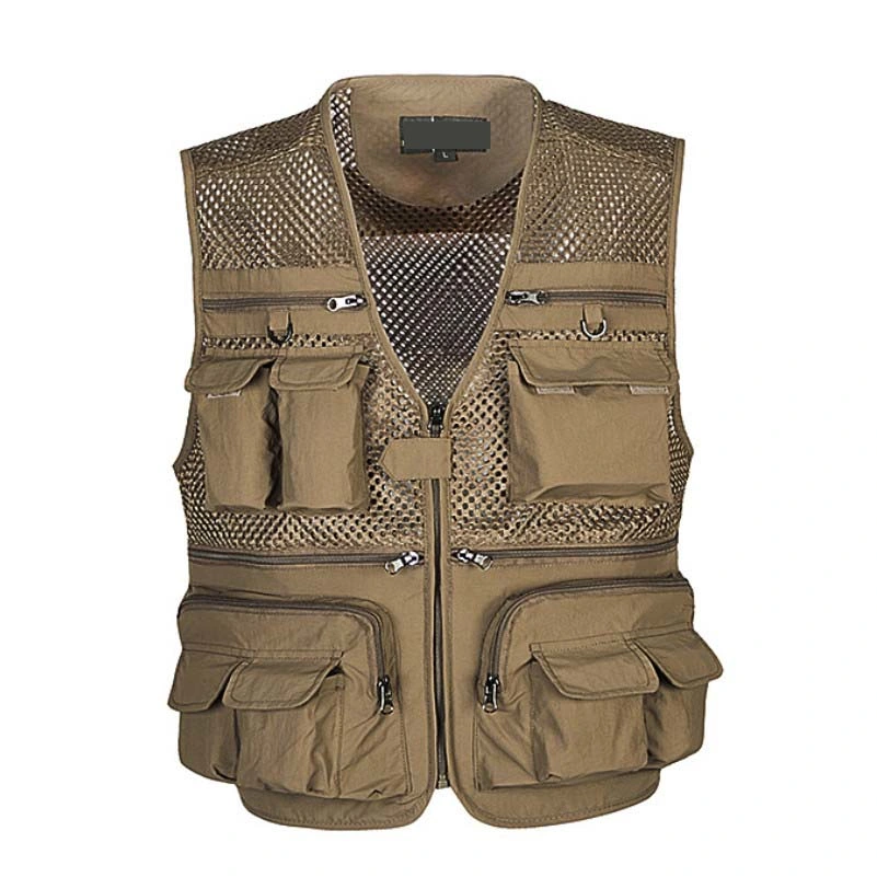 Customised Men′s Vest Webbed Gear Coat Summer Photographer Waistcoat Tool Many Pocket Mesh Work Sleeveless Jacket Male Vest